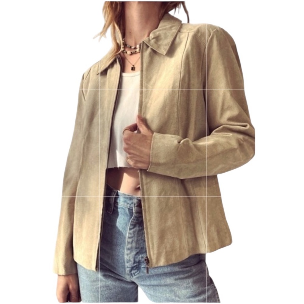Vintage 90s John Paul Richard  Women’s Suede
Light Beige Tan Jacket Size 14
